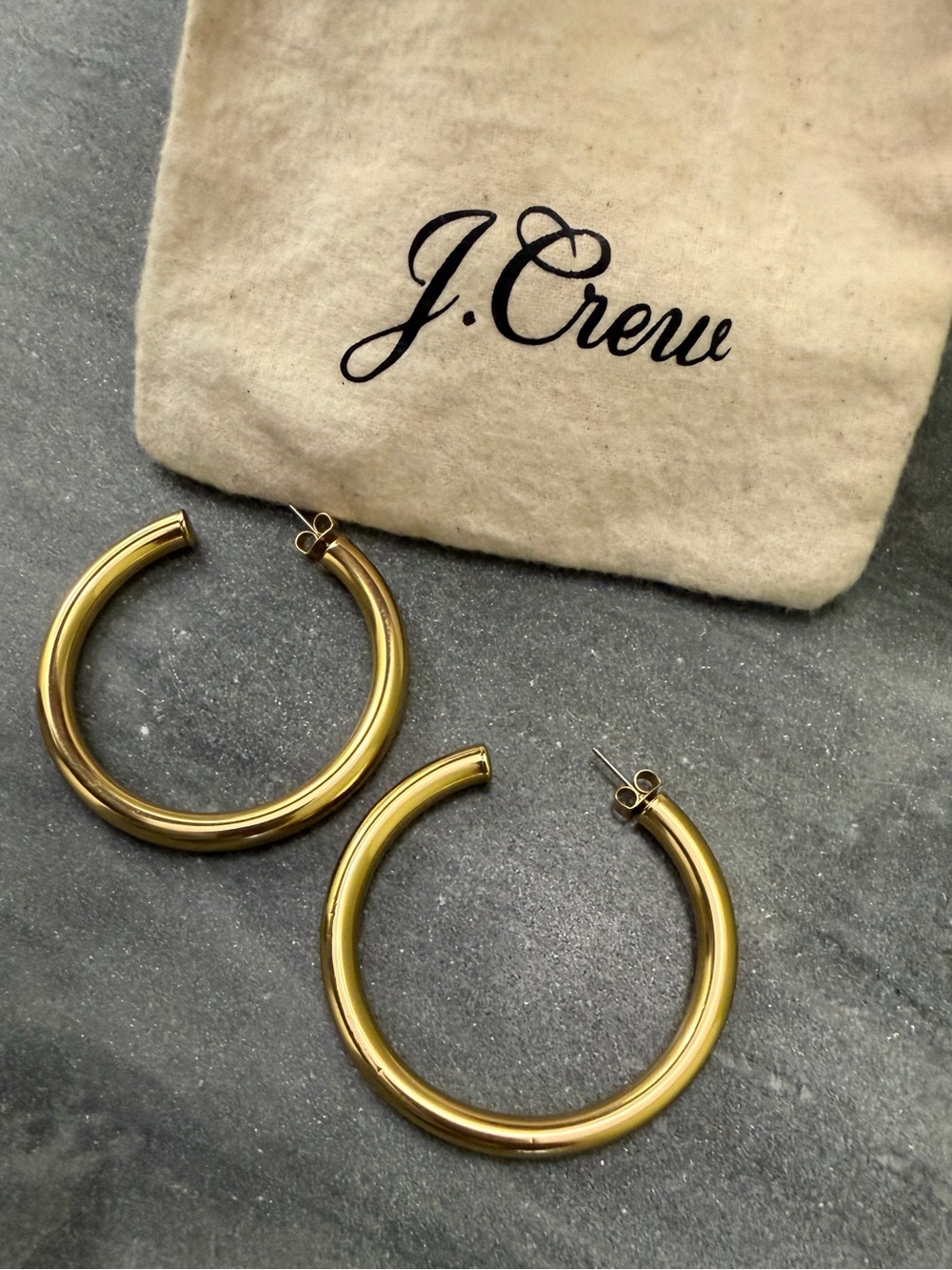 J. Crew Shiny Gold Tubular Hoop Earrings